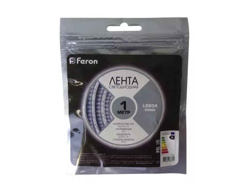 LED лента 1метр, 60SMD 3528 белая, 12V, 4,8W, <120>, IP65, влагозащ. "Feron"