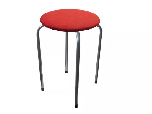 Табурет универсальный "TABURETTO-15340" круглое сиденье, серебристые ножки, красный верх, ткань