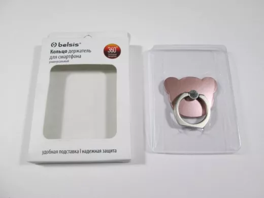 Подставка  для смартфона мини, универсальный,  "Кольцо-Мишка", квадрат, фиолетовый