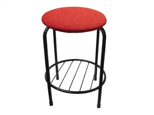 Табурет с подставкой для ног и полкой "TABURETTO-20465" круглое сиденье, чёрный, красный, ткань