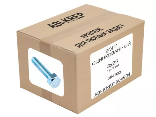 Болт оцинкованный  8х 25 DIN 933 (1шт) "ABI-KREP 204904" ключ 13мм, 13,9гр цена за 1шт