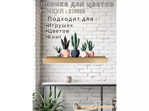 Настенная полка с бортиком для цветов 