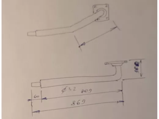 Поручень пристенный, длина  80см вылет 16см, угол 35гр 