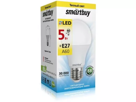 Светодиодная лампа A60 Е27  5W 3000K  Smartbuy-A60-05W/3000/E27