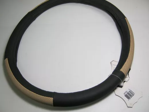 Оплетка на руль 40 см. L 4773I кожа черная+бежевая кожа вставка сверху "гладкая"