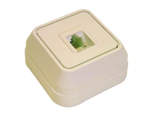 Розетка телефонная TF, кремовая, накладная, серии MAKEL